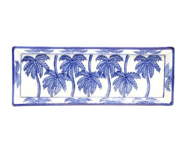 Blue & White Ceramic Tray - Palm Trees image 0