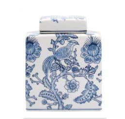 Square  Blue & White Floral Jar image 0