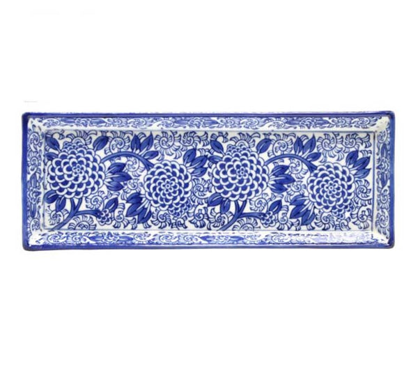 Blue & White Ceramic Tray - Floral image 0